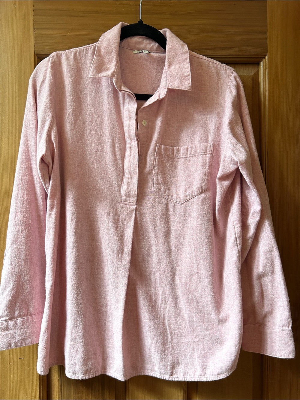 Madewell Light Pink Long Sleeve pullover Polo Top with buttons down the back